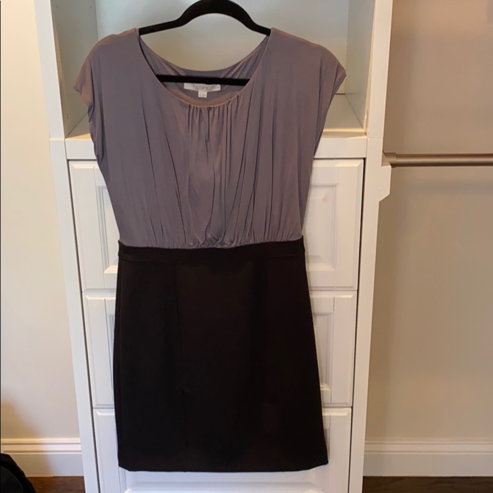 Loft Petite Dress. Black and gray fitted dress